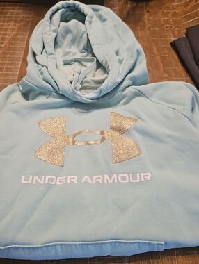 Under Armour Light Blue Pullover Hoodie with Gold Glitter Logo